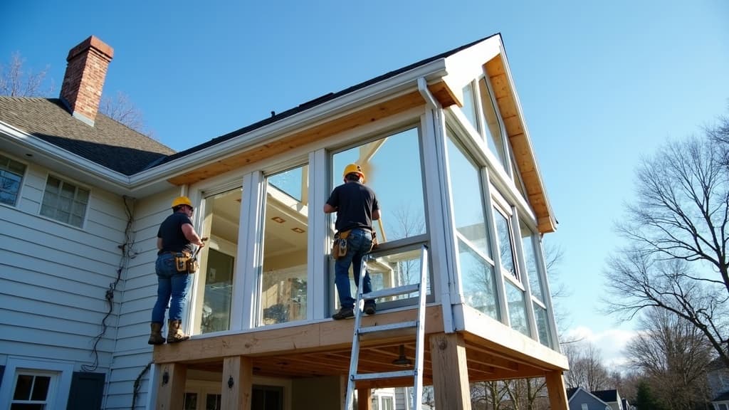 Long Island Sunroom Co. crew installing a sunroom
