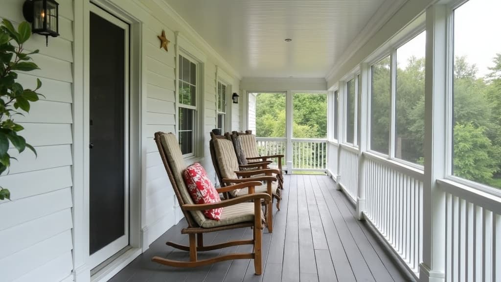 Patio enclosure on a deck with cathedral ceiling on a Farmingdale home